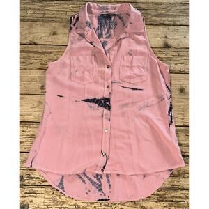 Rock & Republic Women’s Size M Dusty Rose Tie Dye Button Down Sleeveless Top